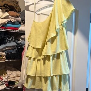 Zara Yellow One-Shoulder Ruffle Mini Dress